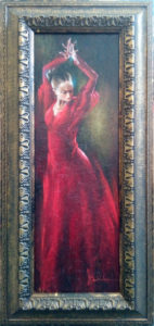 Не картине изображен танцующая женщина в красном платье