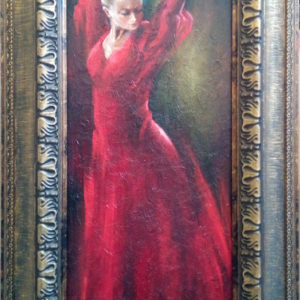 Не картине изображен танцующая женщина в красном платье