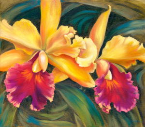 желтые орхидеи, большие цветы, картина с цветами на холсте, живопись орхидеи, живопись цветы, яркая картина, картина в гостиную, декор для стен