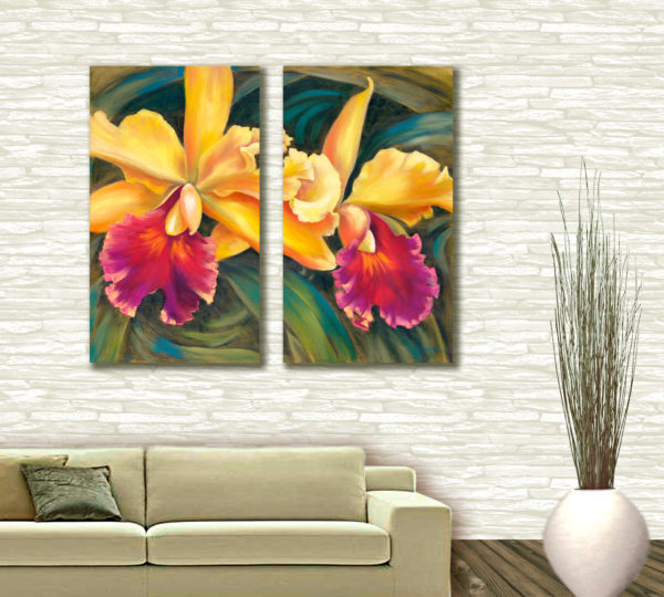 желтые орхидеи, желтые цветы, живопись цветы,, картина на холсте цветы, картина в гостиную, декор для стен