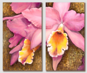 Розовые орхидеи, модульная картина на холсте-диптих